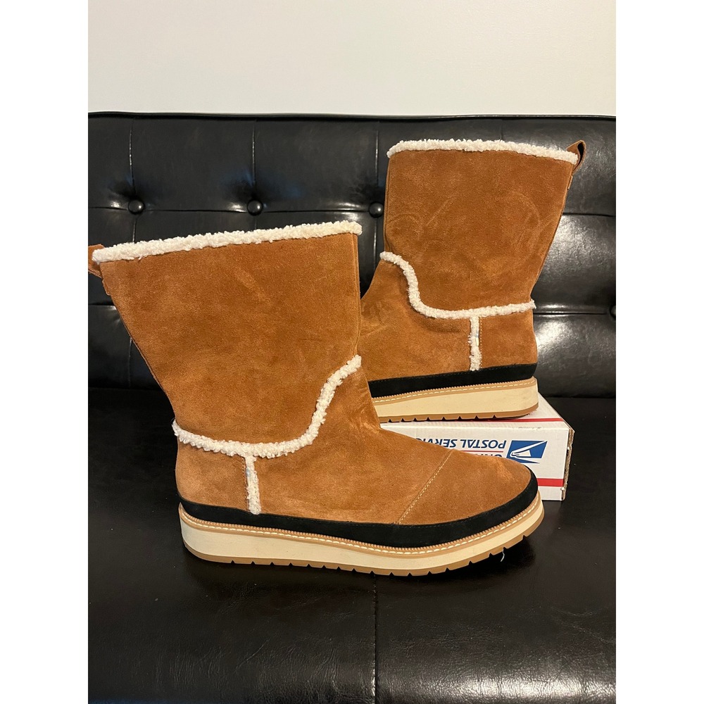 TOMS Tan Suede Faux Fur Shearling Mid Calf Boots
